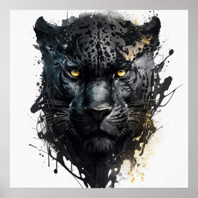 Poster Panther Retrato Animal Pintura Animais Selvagem ao (Frente)