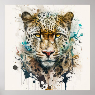 Poster Panther Retrato Animal Pintura Animais Selvagem ao