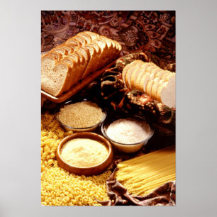 Poster Pão cortado, farinha, arroz, e massa diferente