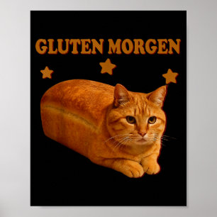 Poster Pão Engraçado Meme Gato Glúten Manhã Humor Gráfico