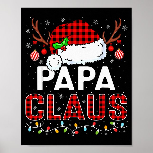 Poster Papa Claus Christmas Lights Santa Hat Pajama Famil (Frente)