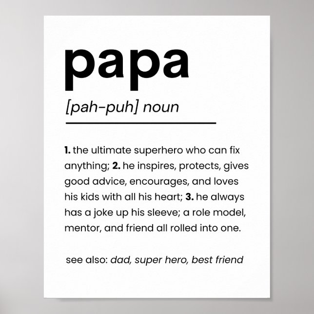 Poster Papa Definition Poster, presente para Pai, Dia de  (Frente)