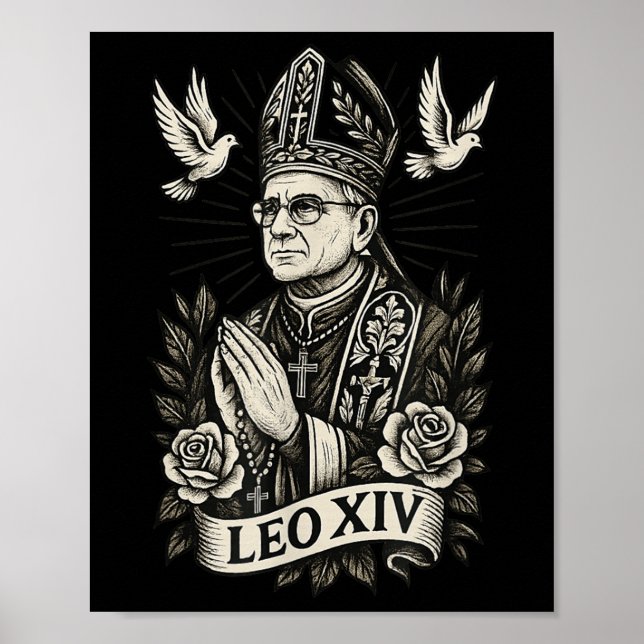 Poster Papa Leão Xiv - Estilo Católico de Tatuagem - Des  (Frente)