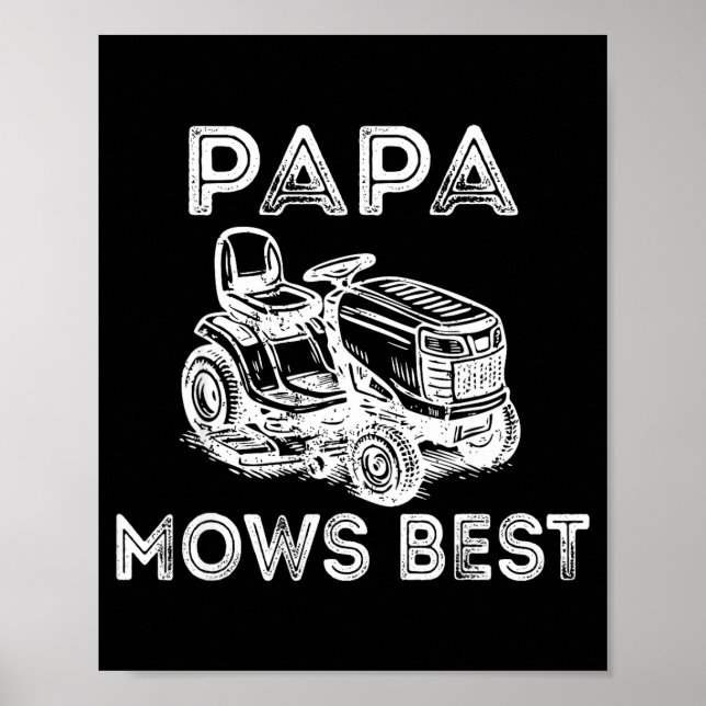 Poster Papa Mows Funny Lawn Mower Father's Day Grandpa  (Frente)