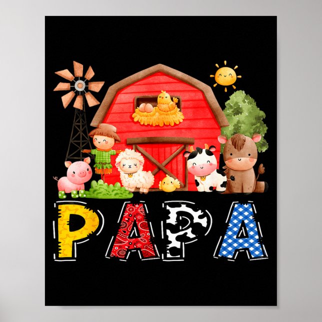 Poster Papa Red Farm Cow Birthday Boy Matching Family Par (Frente)