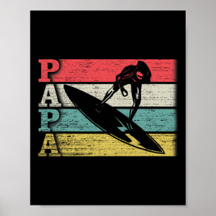 Poster Papa Surfista Vintage Retro Silhueta de Surf