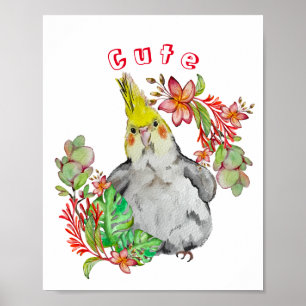 Poster Papagaio-da-corla-branca em flores tropicais Baby