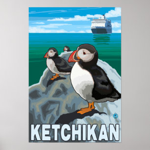 Poster Papagaio-do-mar & navio de cruzeiros - Ketchikan,