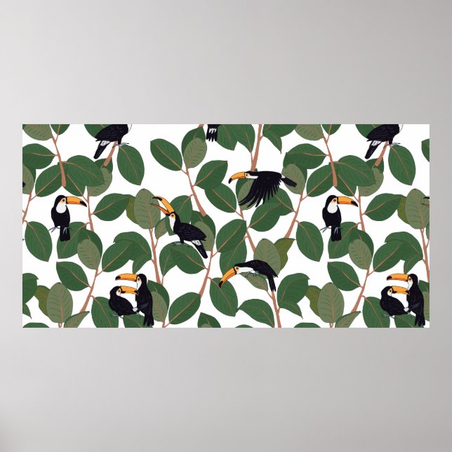 Poster Papagaio-do-tucano com folhas de palma ficosas sem (Frente)