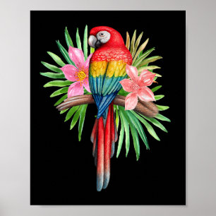 Poster Papagaio em Flores Tropicais Festa Tiki de Verão n