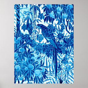 Poster Papagaio em um Prédio da Selva, Azul Indigo e Bran