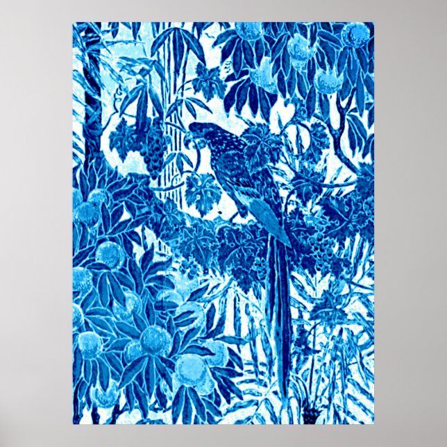 Poster Papagaio em um Prédio da Selva, Azul Indigo e Bran (Frente)