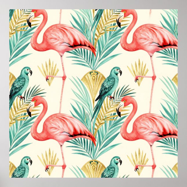 Poster Papagaio Flamingo Tropical da Selva (Frente)