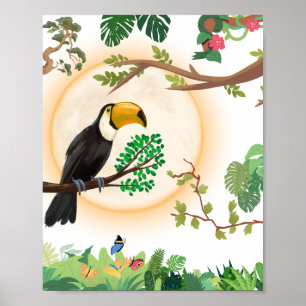 Poster Papagaio Tropical Toucan & Folhas da Selva Estétic