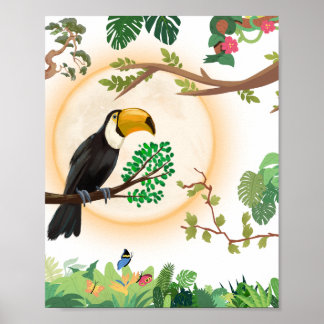 Poster Papagaio Tropical Toucan & Folhas da Selva Estétic