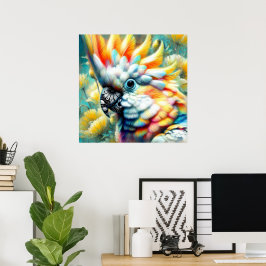 Poster Papagaios Amarelos de Aves Cockatoas Floral