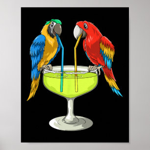 Poster Papagaios Bebendo Margarita Férias Havaianas Praia