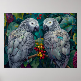 Poster Papagaios Cinzentos Africanos Dueto de Caqui-Bagag