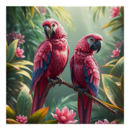 Pôster Papagaios Fantasia Rosa