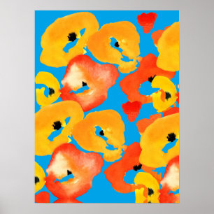 Poster Papagaios vermelhos e laranja arte floral