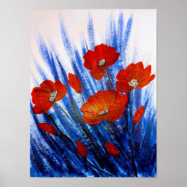 Poster Papagaios vermelhos na grama azul