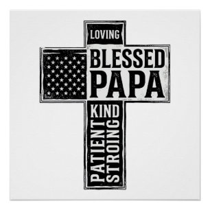 Pôster Papai abençoado Cruz Cristã Tipografia Vintage De