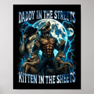 Poster Papai nas Ruas Gatinho nas Folhas Engraçado Al