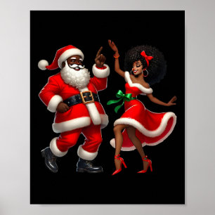 Poster Papai Noel Africano Sra Claus Dançando C Afro-Amer