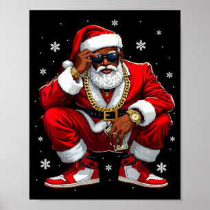 Poster Papai Noel Afro-Americano Natal Preto Xmas Mulhere