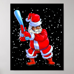 Poster Papai Noel Afro-Americano Negro de Basebol Afro C