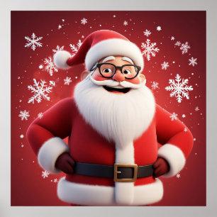 Poster Papai Noel Alegre Rodeado de Flocos de Neve