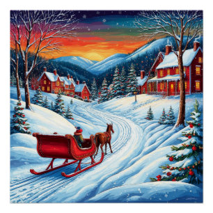 Pôster Papai Noel andando pela neve Presentes de Natal