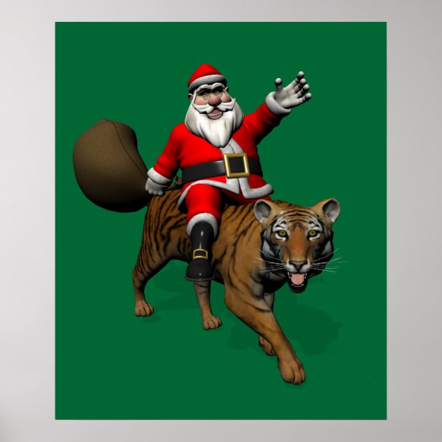 Pôster Papai Noel Andando Um Tigre (Frente)