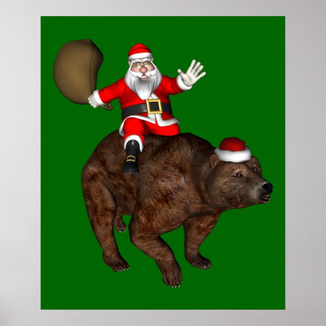 Pôster Papai Noel Andando Um Urso (Frente)