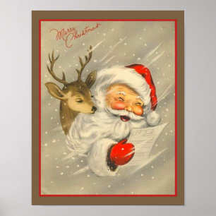 Poster Papai Noel Antigo com Rena 
