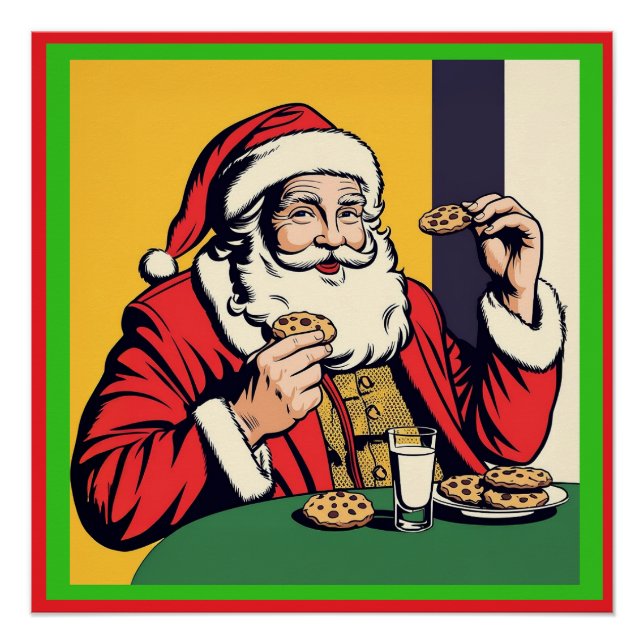 Pôster Papai Noel Aproveitando Um Lanche (Frente)