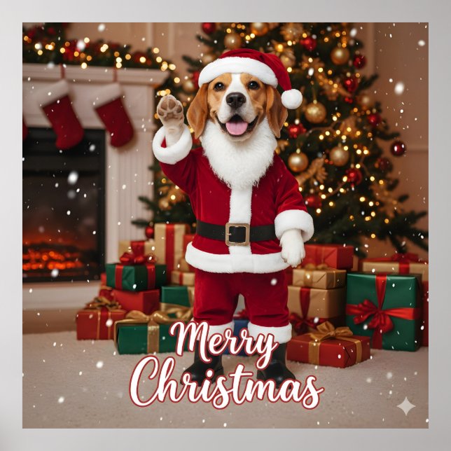 Poster Papai Noel Beagle Feliz Natal - Beagle Natal Cacho (Frente)