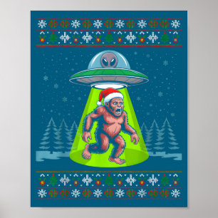Poster Papai Noel Bigfoot OVNI Sasquatch Natal Engraçado
