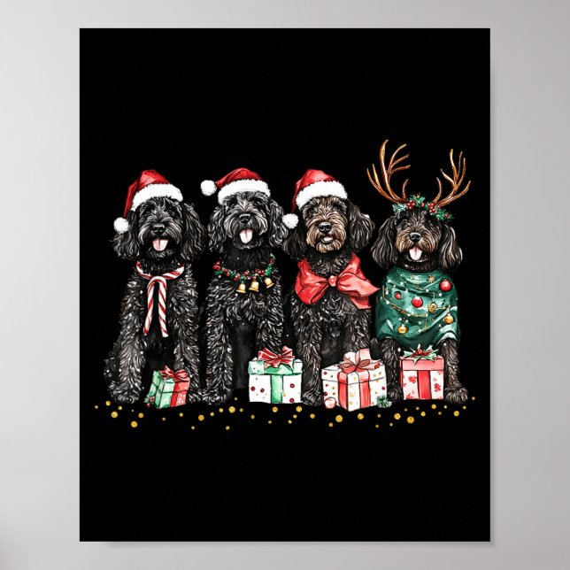 Poster Papai Noel Black Goldendoodle Natal Inverno Golden (Frente)