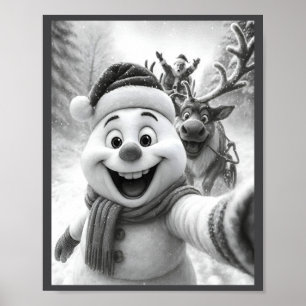 Poster Papai Noel Boneco de Neve Rena Tomando Uma Foto Se