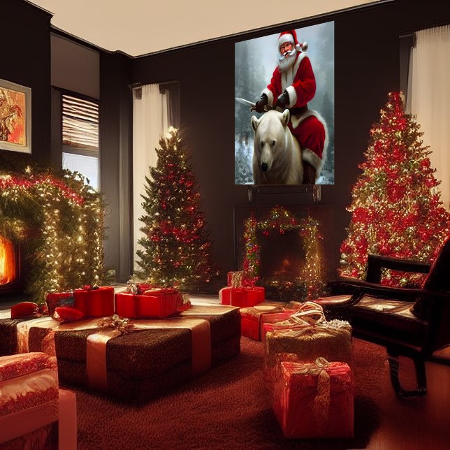 Poster Papai Noel cavalgando um urso polar | AI Art Poste (Criador carregado)