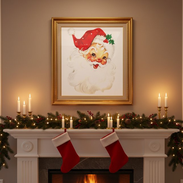 Poster Papai Noel Clássico de Meio século dos anos 50 (1950s Mid Century Vintage Classic Santa Claus Poster)