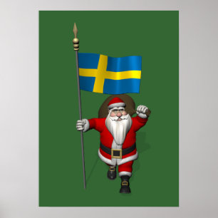 Poster Papai Noel com a bandeira da suecia