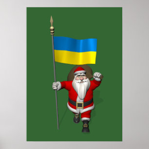 Poster Papai Noel com a bandeira da Ucrânia