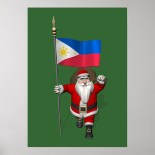 Pôster Papai Noel com a bandeira das Filipinas