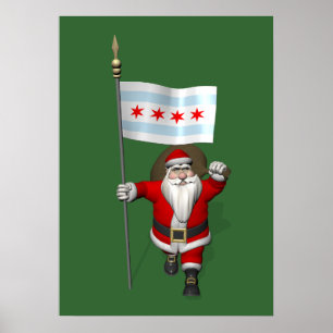 Poster Papai Noel com a bandeira de Chicago