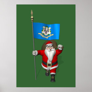 Pôster Papai Noel com a bandeira de Connecticut