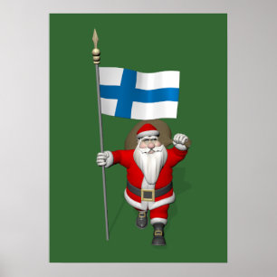 Pôster Papai Noel com a bandeira de Finlandia