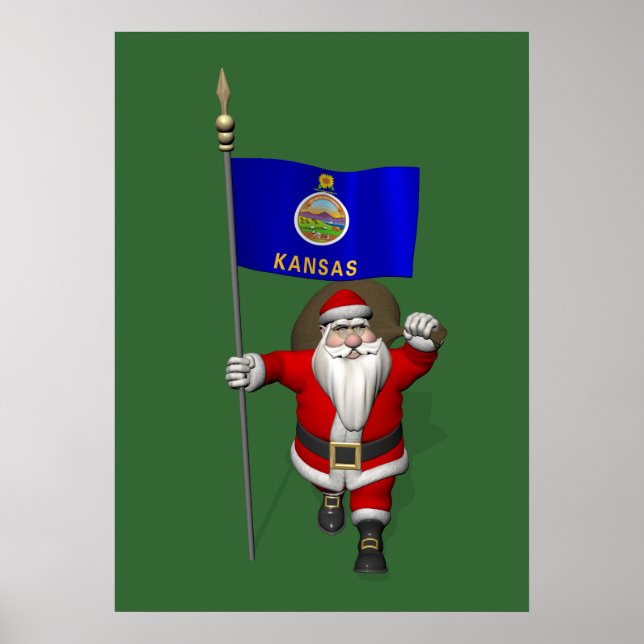 Poster Papai Noel com a bandeira de Kansas (Frente)