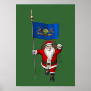 Pôster Papai Noel com a bandeira de Pensilvânia